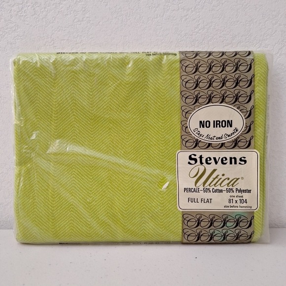 Vintage Stevens Utica‎ Full Flat Sheet Lime Green 81 x 104 NEW SEALED - Picture 2 of 8